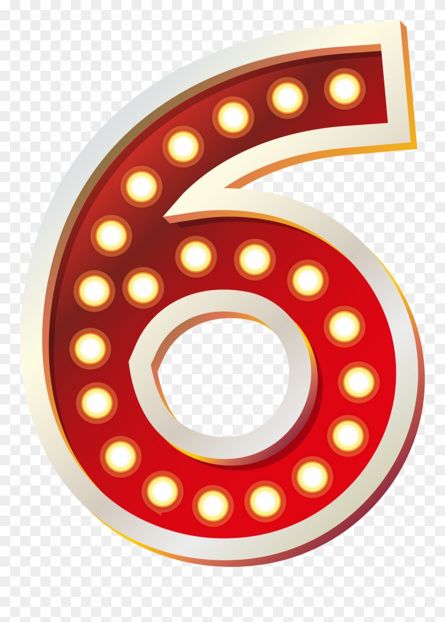 Red Number With Lights Png Clip Art - Number Six Clipart Transparent Png