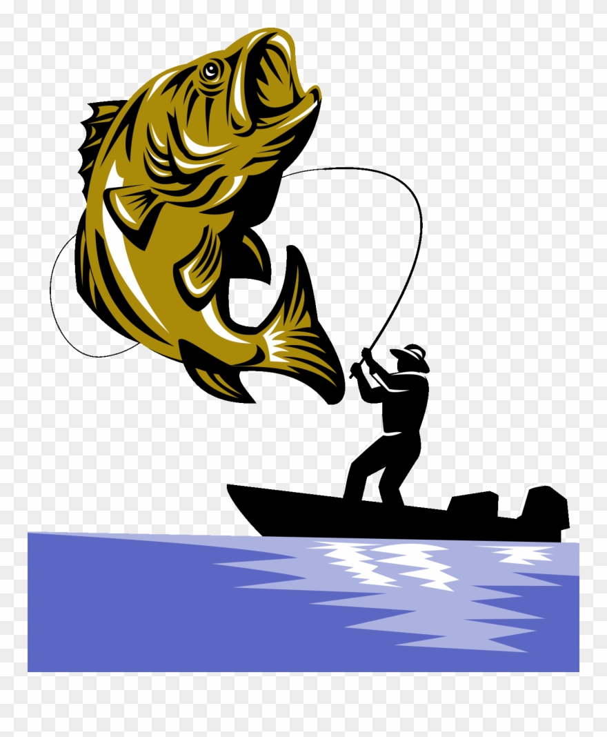 Bass Fishing Fishing Rod Largemouth Bass - Largemouth Bass Fish And Fly Fisherman Clipart