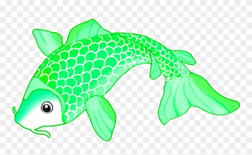 Green Koi Fish Sketch - Koi Fish Drawing Clipart