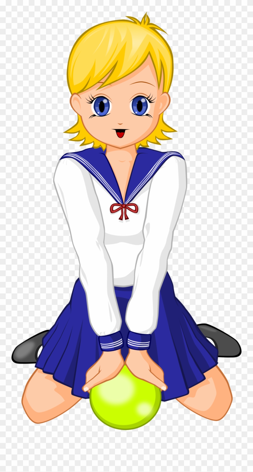 Anime Schoolgirl With Green Ball - Schoolgirl Anime Png Clipart