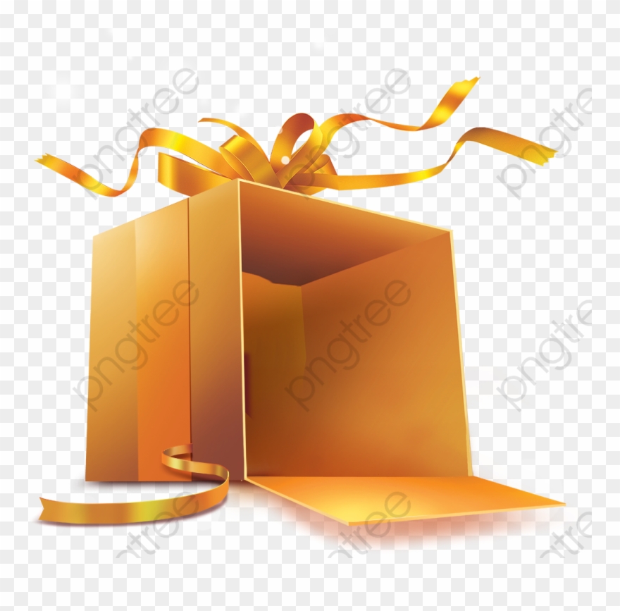 Gift Clipart Gold - Gold Gift Box Open - Png Download