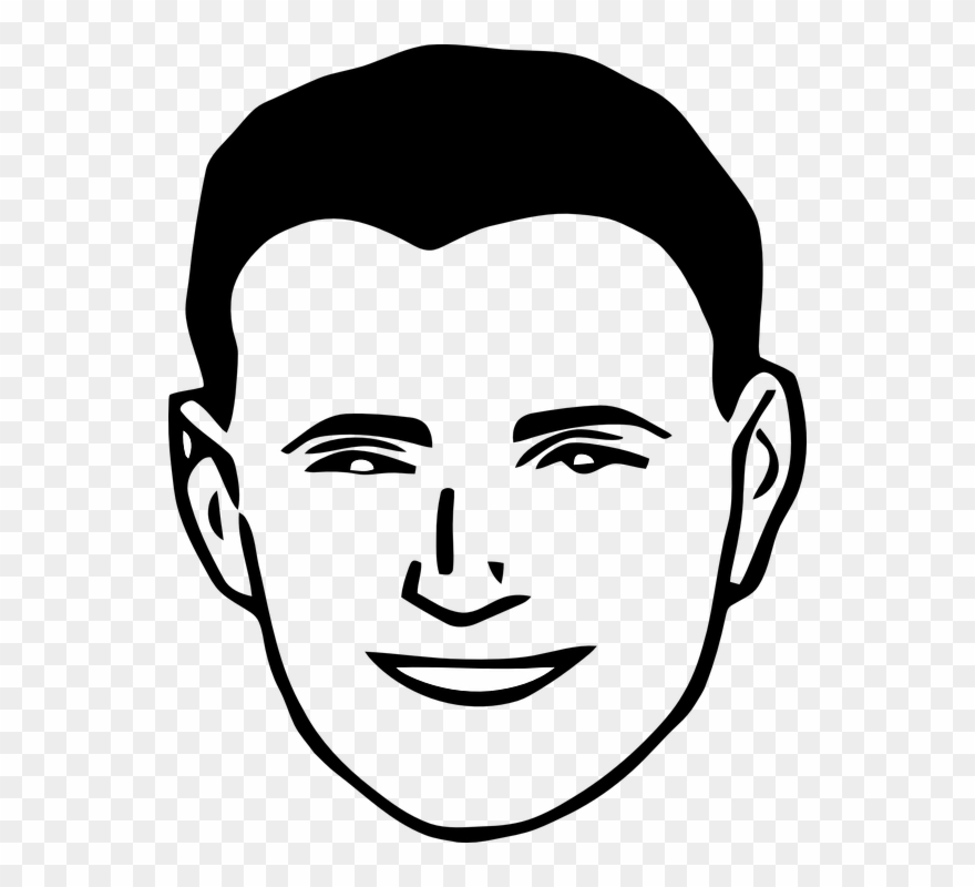 Free Black And White Clipart Man Happy Face - Man Face Clipart Black And White - Png Download