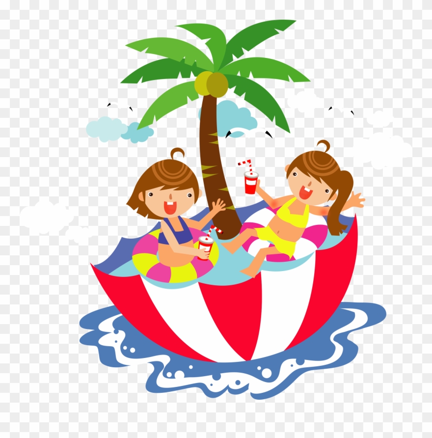 Pool Umbrella Cliparts - Swimming Pool Cartoon Girls - Png Download