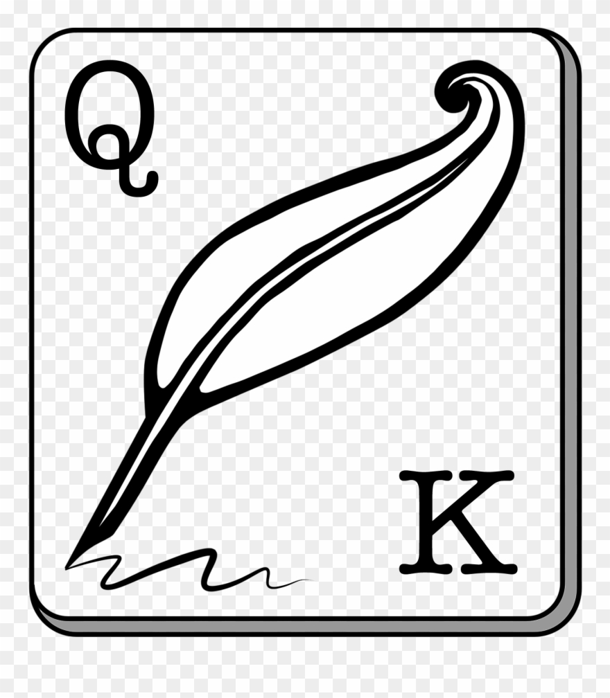 Quill And Key Logo, A Feather On A Keyboard Key - Line Art Clipart