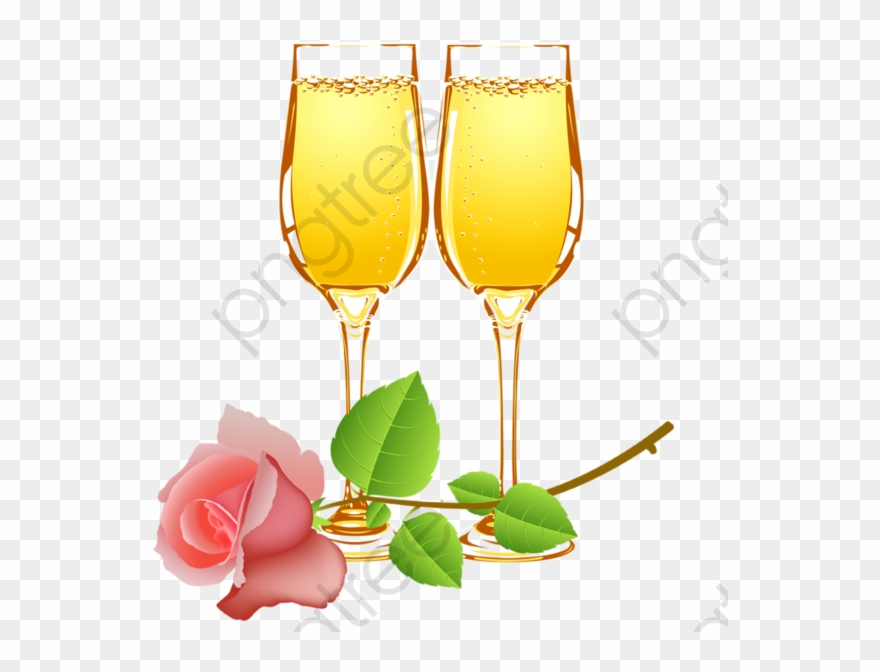 Cartoon Rose Champagne Glasses, Cartoon Clipart, Rose - Champagne - Png Download
