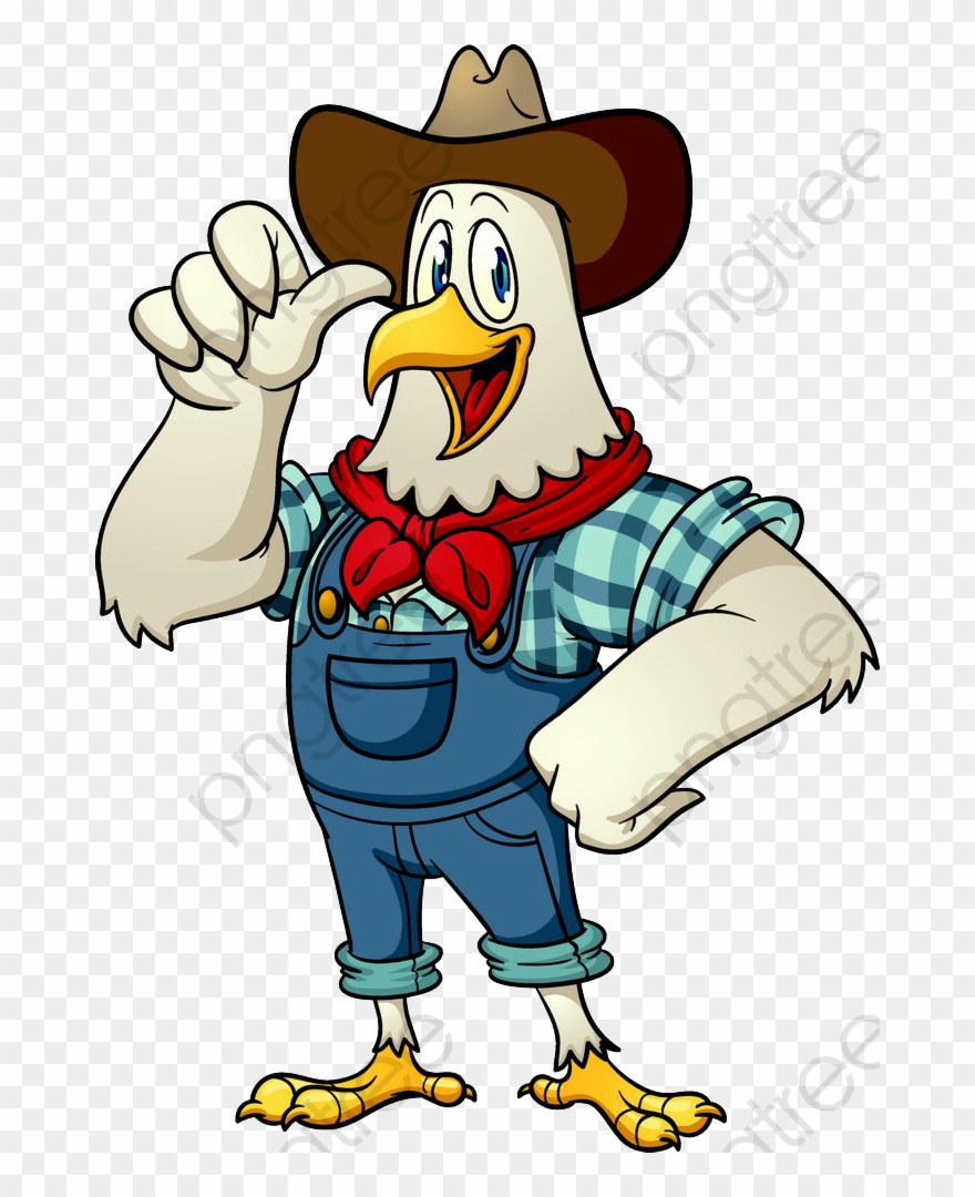 Cowboy Cartoon Clipart Transparent Background - Cartoon Chicken Farmer - Png Download