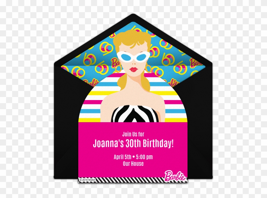 Retro Barbie Diecut Online Invitation - Illustration Clipart