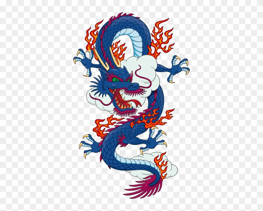 Blue Chinese Material Japanese Dragon T Shirt Vector - Japanese Chinese Dragon T Shirts Clipart