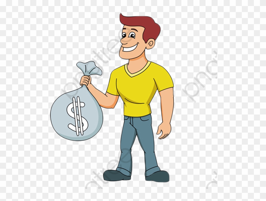 A Cartoon Man Holding A Pocket Bag, Cartoon, Hand Money, - Cartoon Man Holding Money Clipart