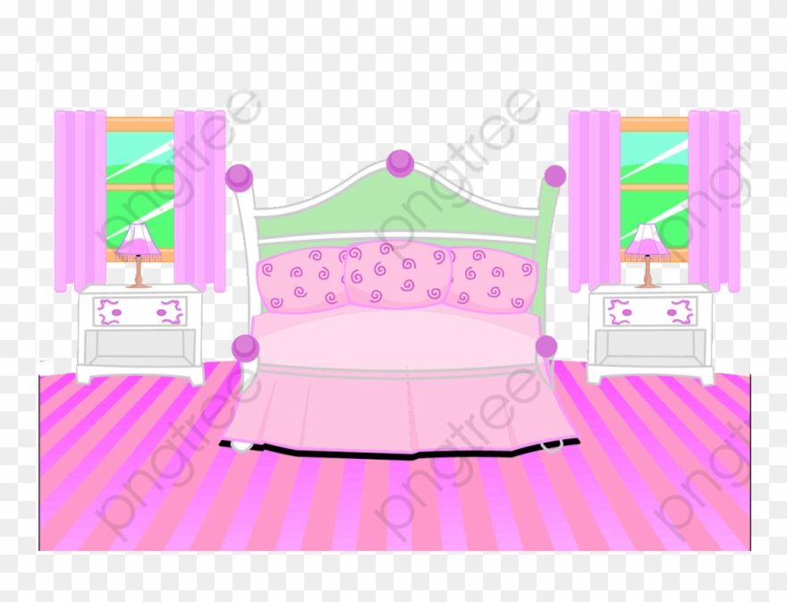 Indoor Scene Pink Floor Bedroom, Bedroom Clipart, Pink - 女生 房間 卡通 - Png Download