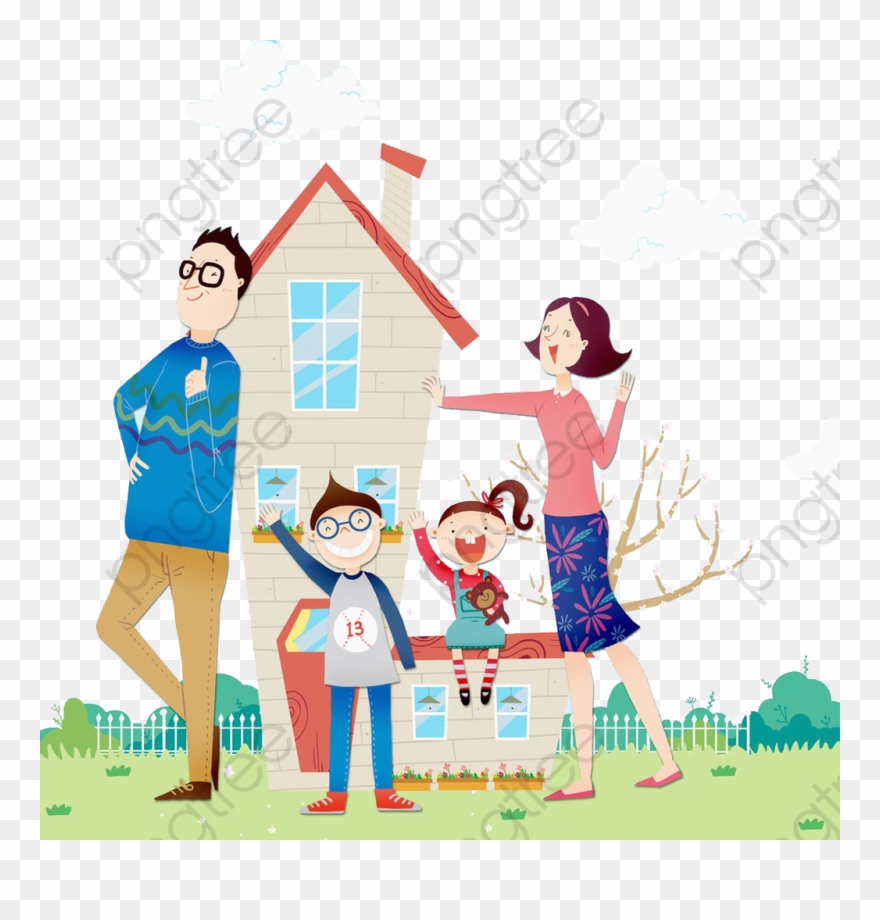 House And Family - Familia En Una Casa Clipart