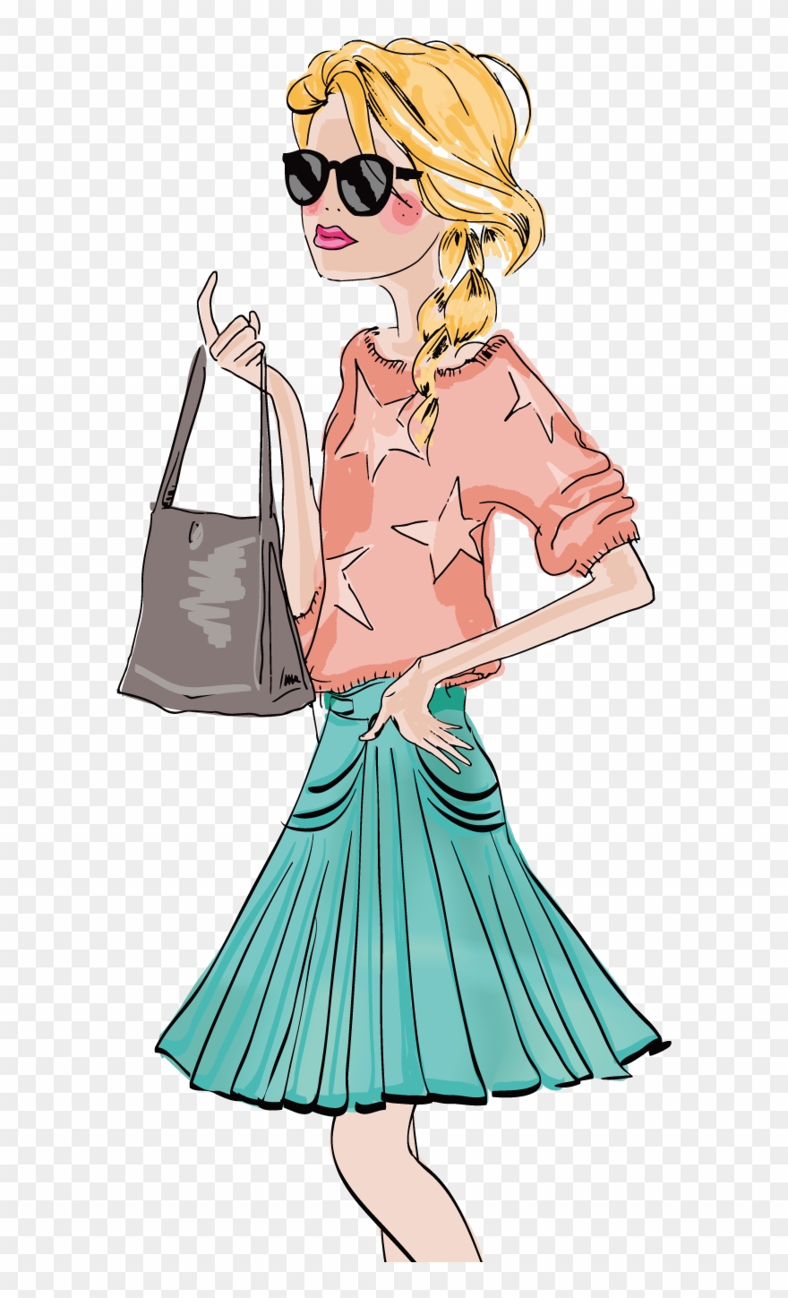 Black And White Download Collarbone Drawing Fashion - Girls Fashion Sketch Png Clipart