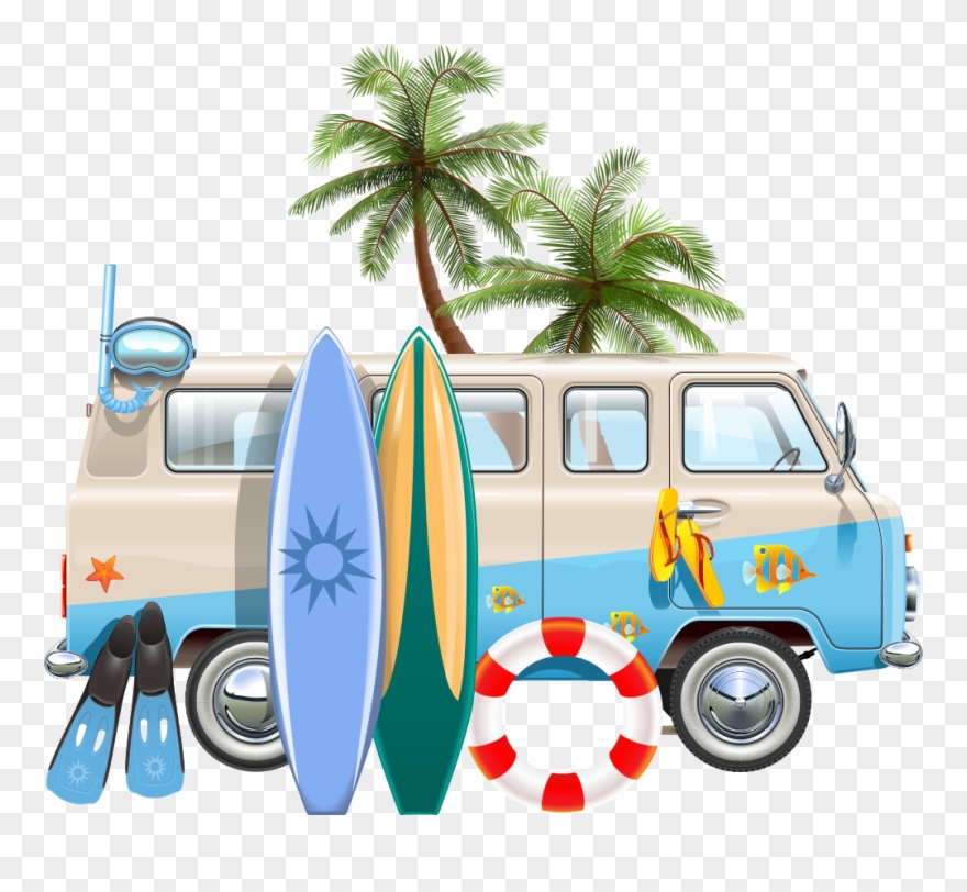 And Surfboard Car Illustration Euclidean Vector Stock - Surfer Van Transparent Background Clipart