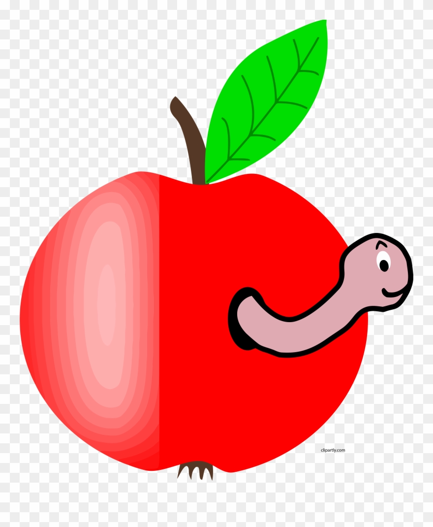 Apple Red Green Leaf Worm Clipart Png - Vector Graphics Transparent Png