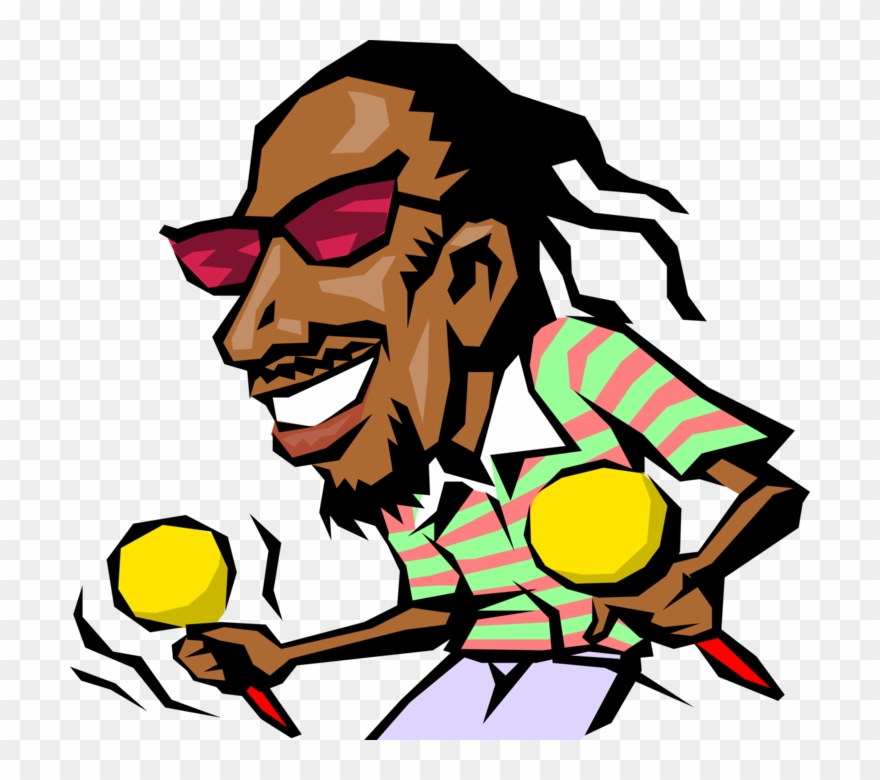 Vector Illustration Of Caribbean Musician With Maracas - Black Cartoon With Dreads Clipart