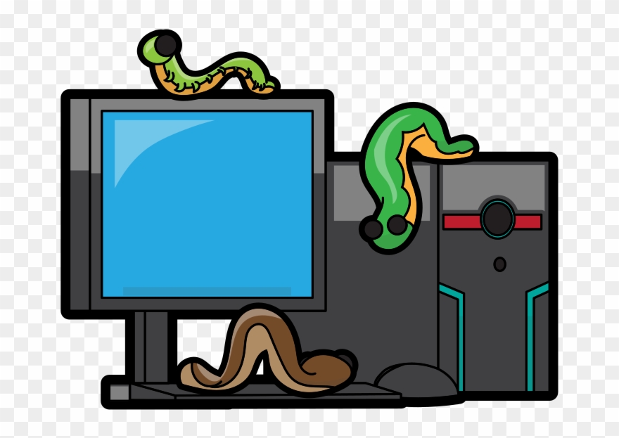 Cartoon Desktop Infected By Worms Clipart