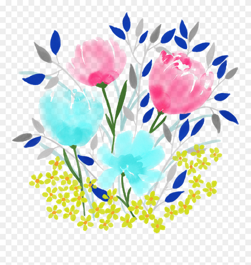 Watercolour Flowers Spring Nature Floral Watercolor - Kezzel Rajzolt Virag Hatterkep Clipart