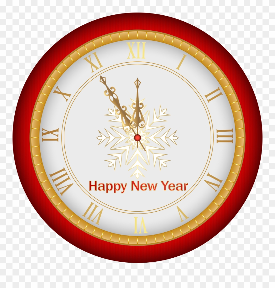 Happy New Year Clock Red Clip Art Image - Png Download