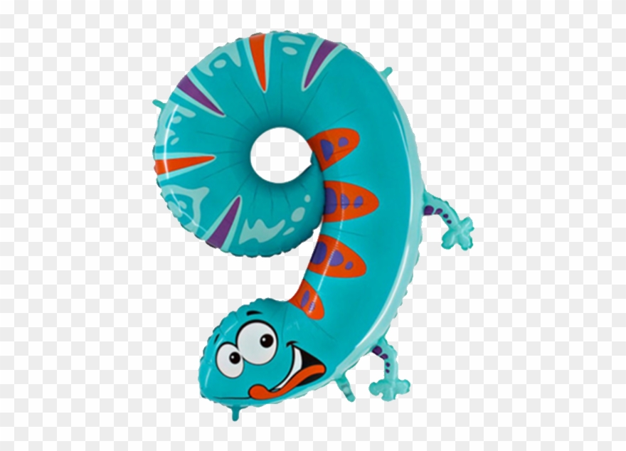 9 Gecko - Animal Number Balloons Clipart