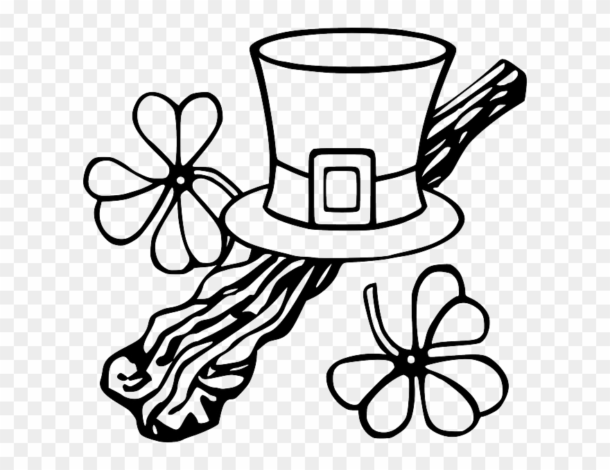 Hat Black, Outline, Tree, White, Branch, Clothing, - St Patrick Day Cliparte - Png Download