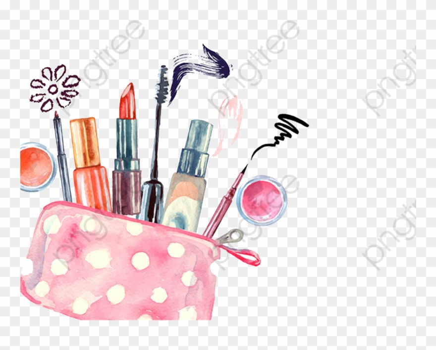 Drawing Watercolor Makeups - Make Up Bag Drawing Clipart