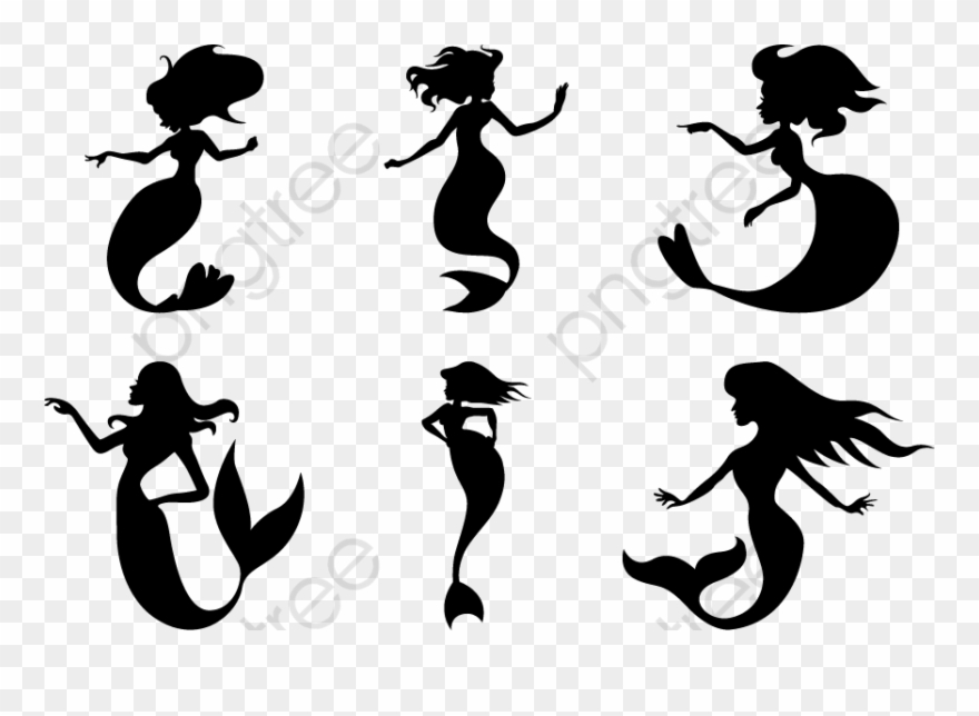 Black And White Mermaid Silhouette Mermaid Clipart - Free Mermaid Svg Download - Png Download