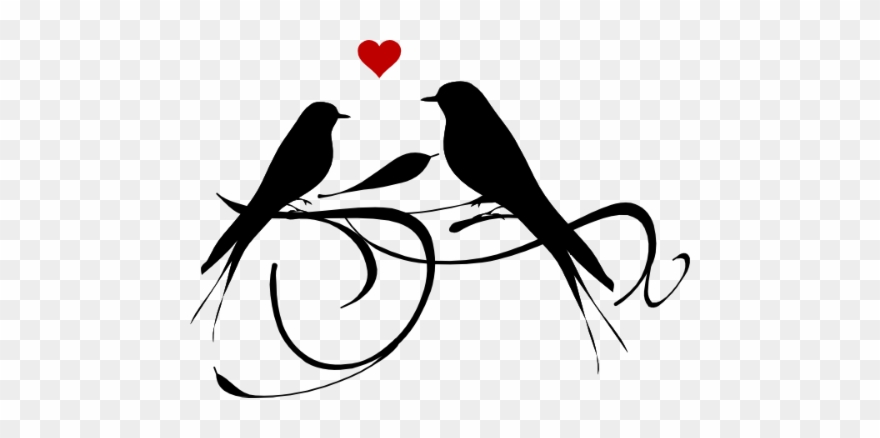 #birds #love #silhouette #black #couple #animal #valentine - Love Birds Clipart Black And White - Png Download