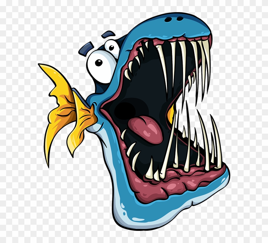 Fish Toothy Jaw Fun Character Sea Colorful Blue - Fish Cartoon Clipart