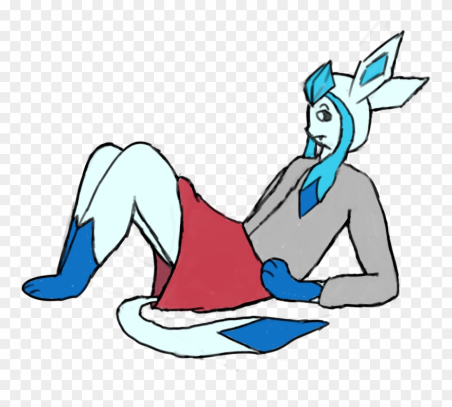 Anthro Glaceon Girl Laying Down - Cartoon Clipart