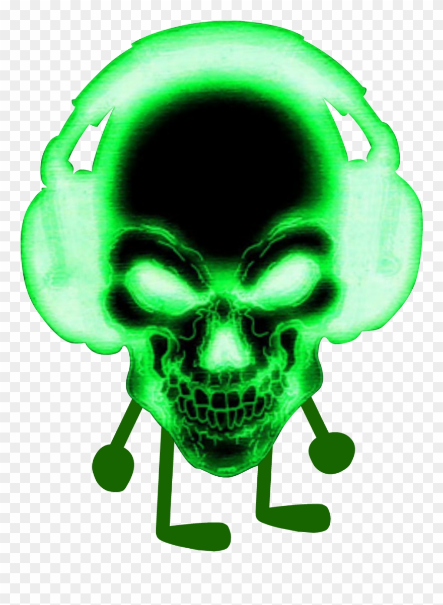 Green Skull With Headphones Clipart