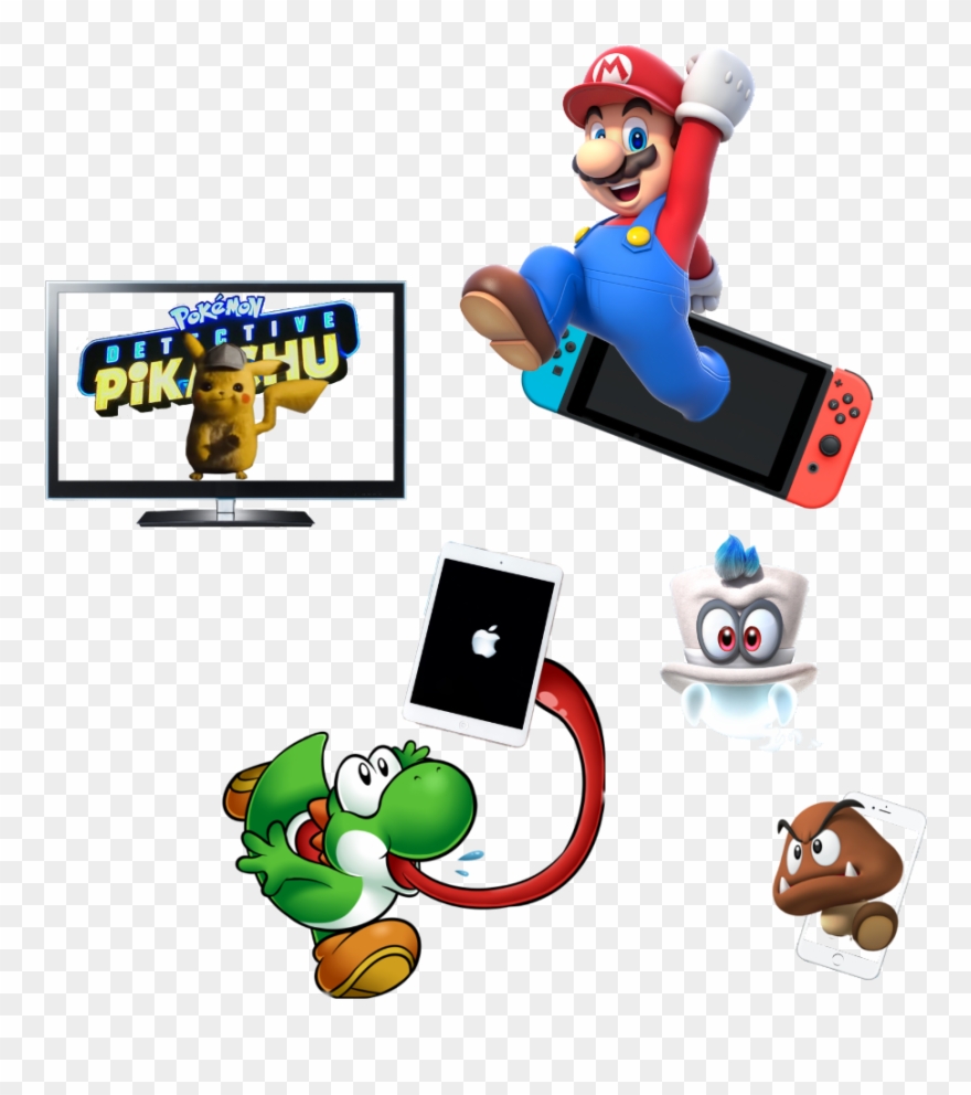 #yoshi #mario #cappy #goomba #pikachu #apple #ipad - Cartoon Clipart
