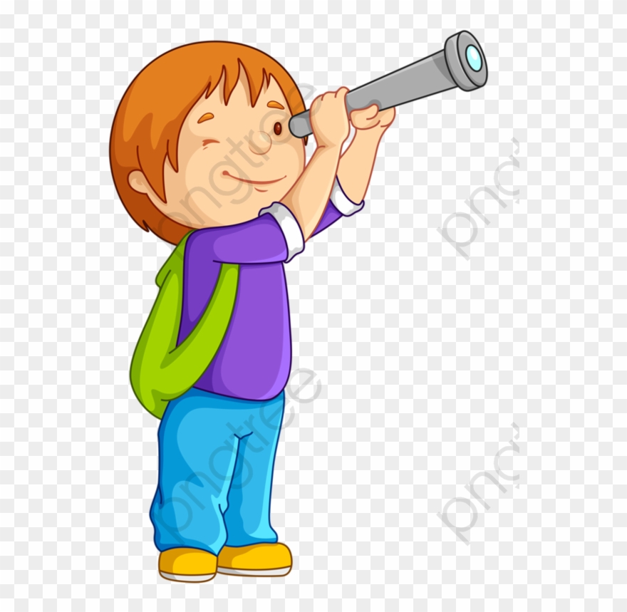 Cartoon Boy Watching Binoculars - Boy With A Telescope Clipart