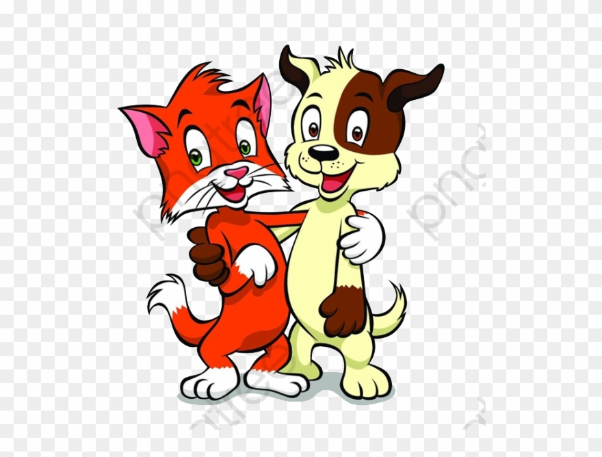 Hug With Cats And Dogs - Hond En Kat Cartoon Clipart