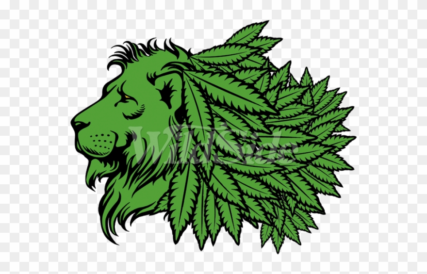 Green Lion Head With Marijuana Leaf Mane - Masai Lion Clipart