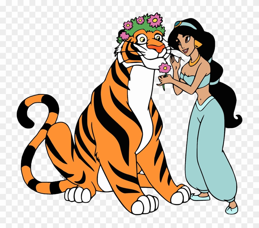 Clip Art Of Jasmine With Rajah Wearing A Crown Flowers - Jasmines Tiger Aladdin - Png Download