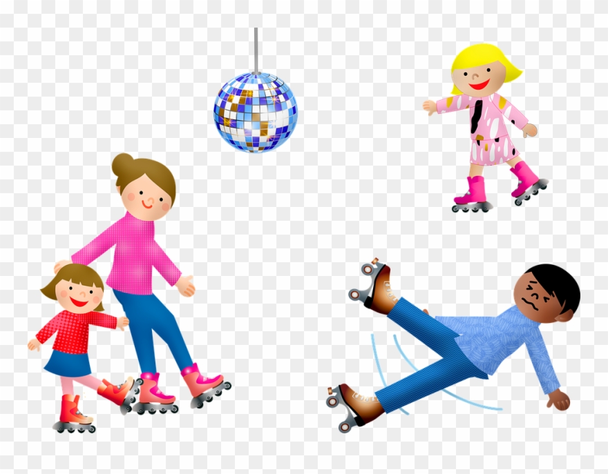 Roller Skating Falling Skate Skater Disco Ball - Cartoon Clipart