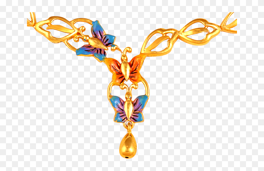 Colored Butterflies Gold Necklace - Chain Clipart