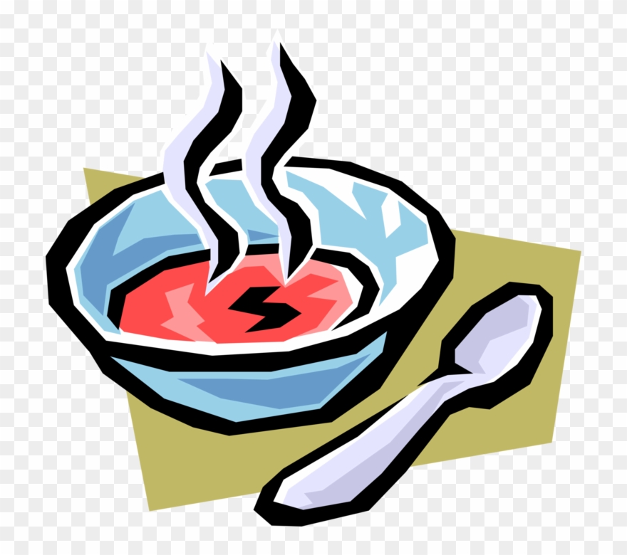 Vector Illustration Of Bowl Of Hot Soup With Spoon - Cartoon Bowl Of Cereal Clipart