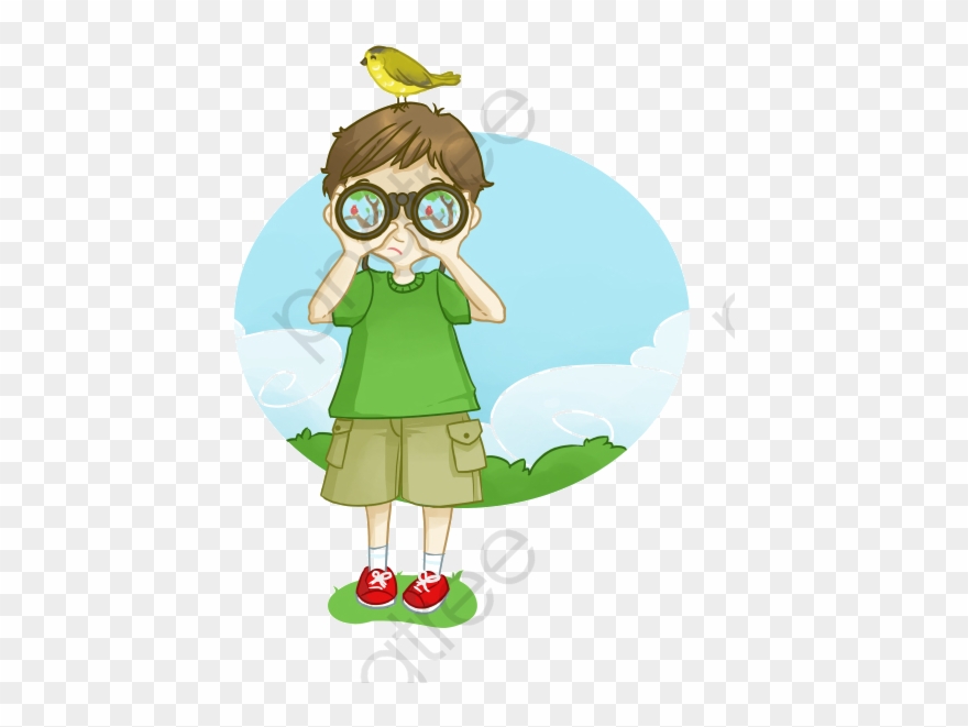 Binoculars Clipart Cartoon - Niño Binoculares Caricatura - Png Download