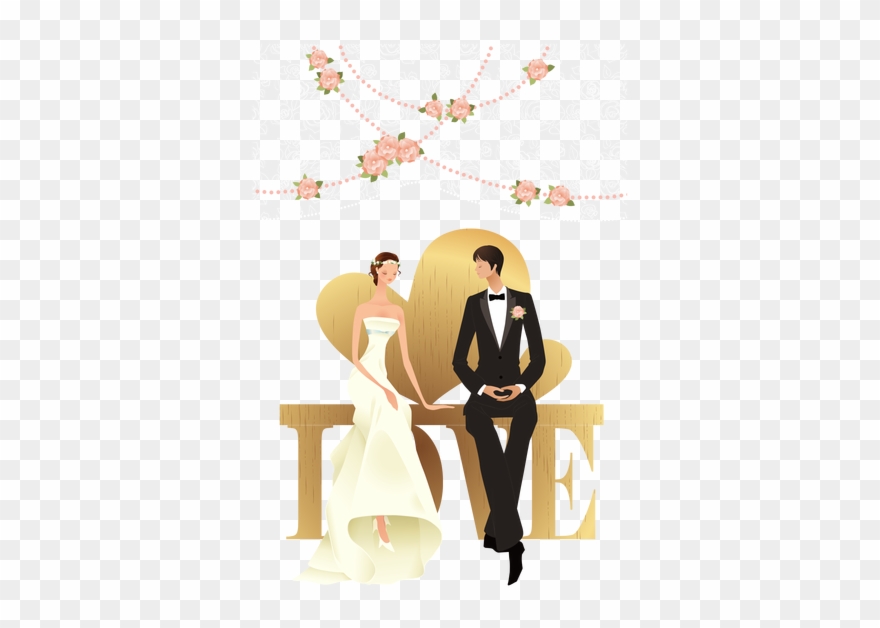 Groom And Bride Transparent Background Png - Cartoon Wedding Couple Romantic Clipart