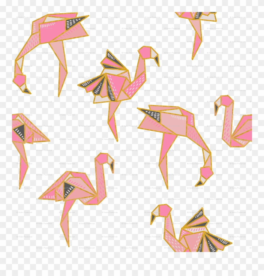 Flamingamis Flamingos White Fabric Helenpdesigns Flamingamisorigami - Origami Paper Clipart