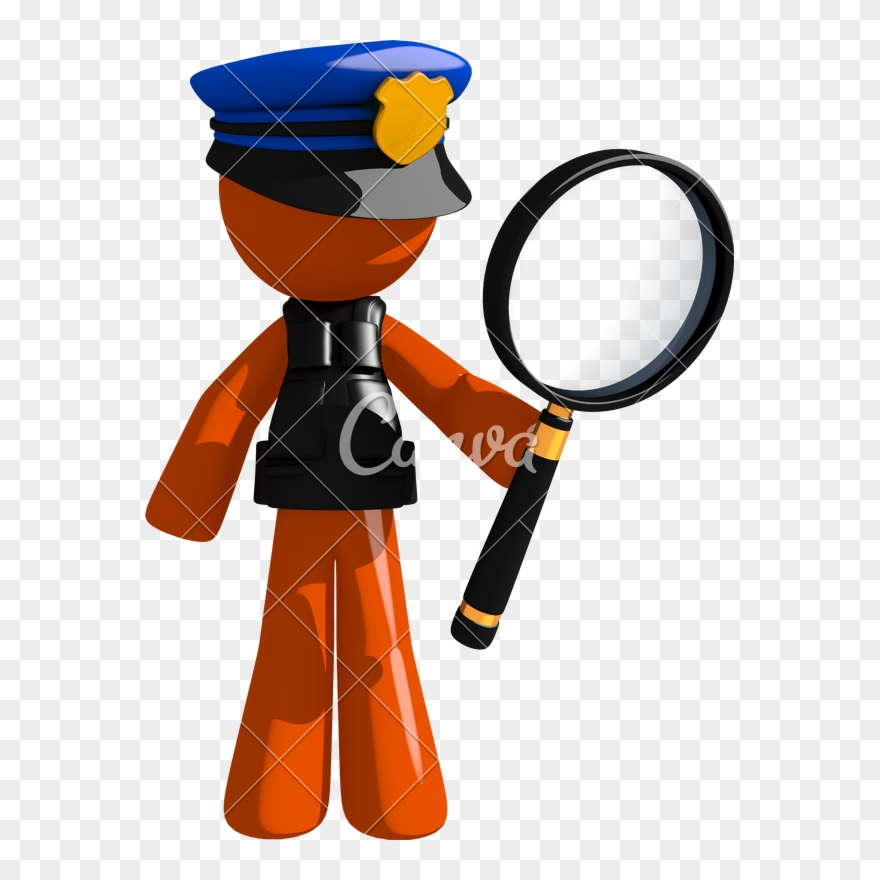 Orange Man Police Officer Holding Magnifying Glass Clipart