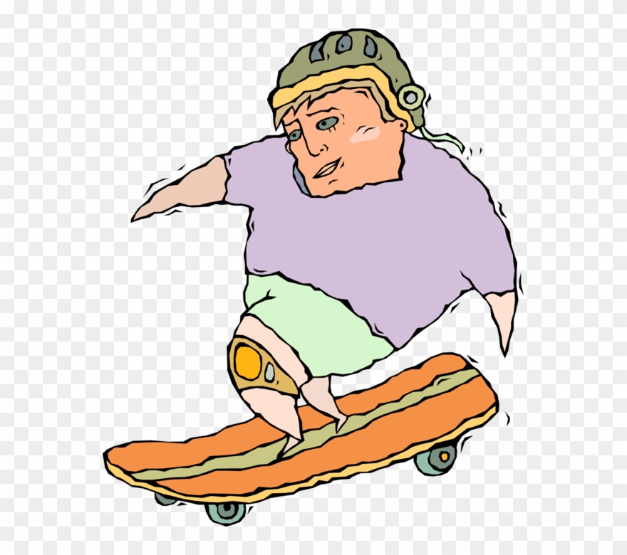 Vector Illustration Of Skateboarder With Safety Helmet Clipart