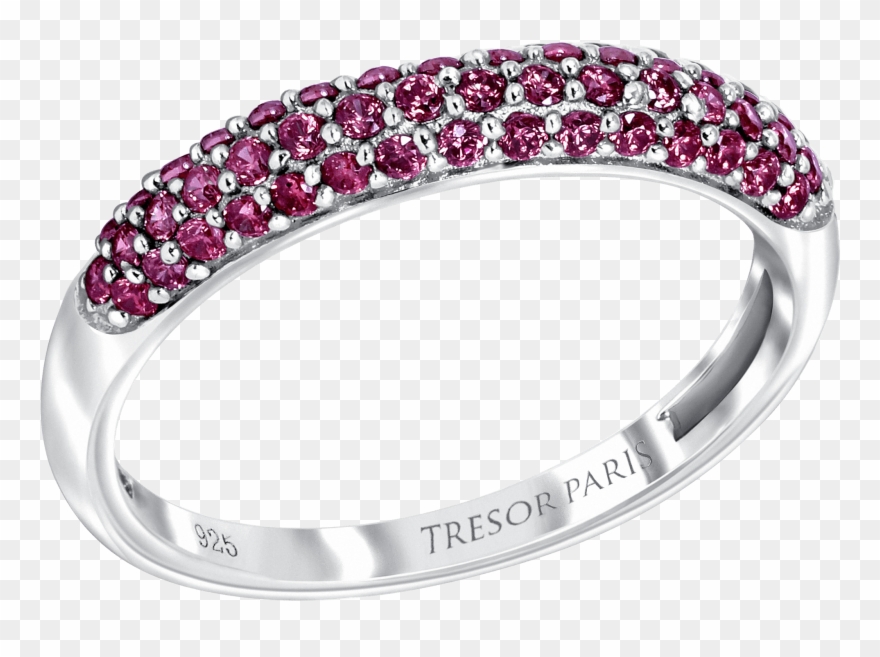 Pave Set Sterling Silver Ring With Ruby Colour Crystals - Pre-engagement Ring Clipart