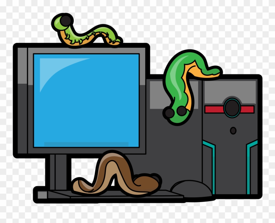 Cartoon Desktop Infected By Worms Clipart