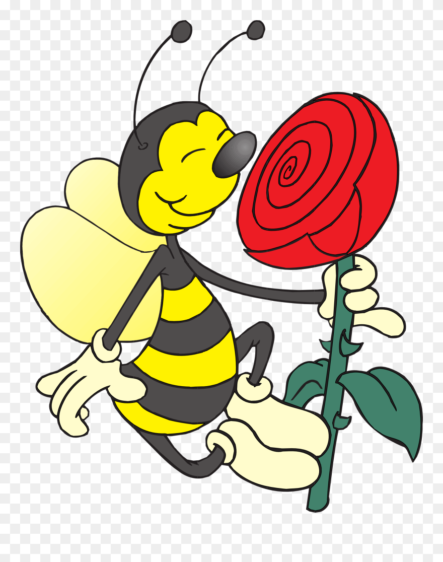 Cartoon Bee Pictures - Smelling Flowers Clipart - Png Download