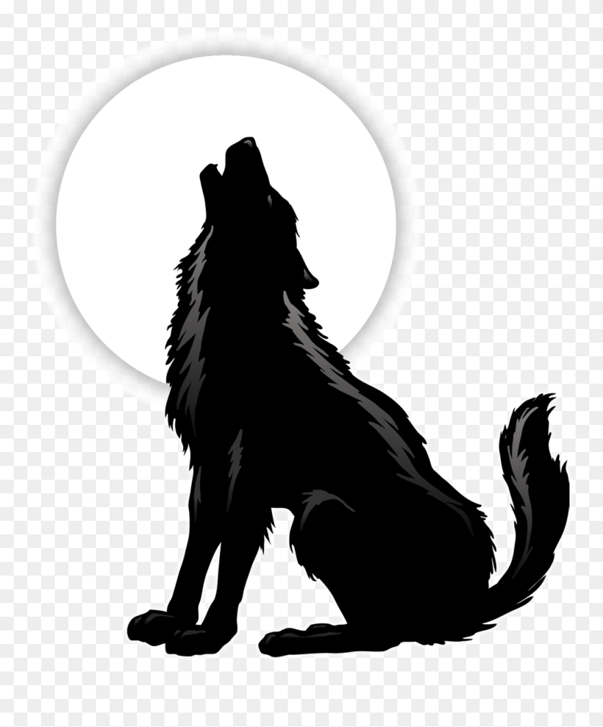 Gray Wolf Coyote Silhouette Clip Art - Howling Wolf Sitting Down Drawing - Png Download