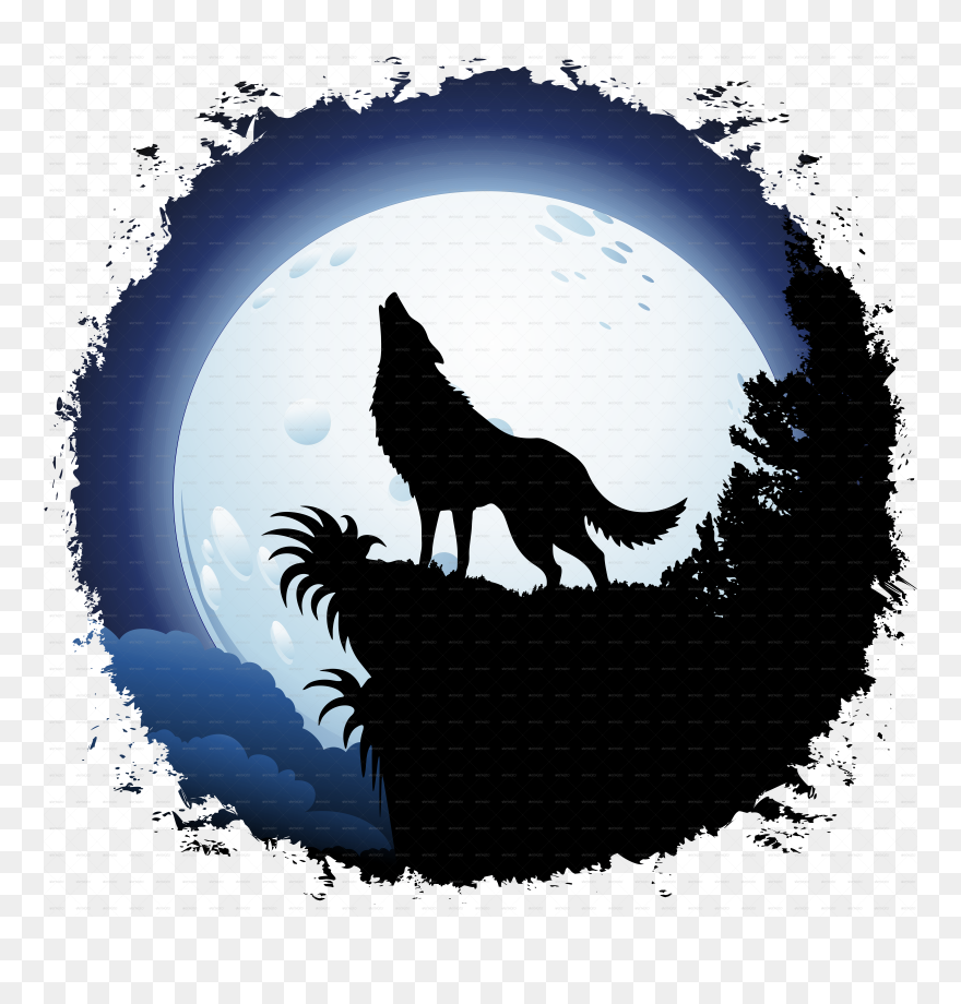 Wolf Silhouette Moon Clipart Royalty Free Gray Wolf - Wolf Howling At The Moon Clipart - Png Download