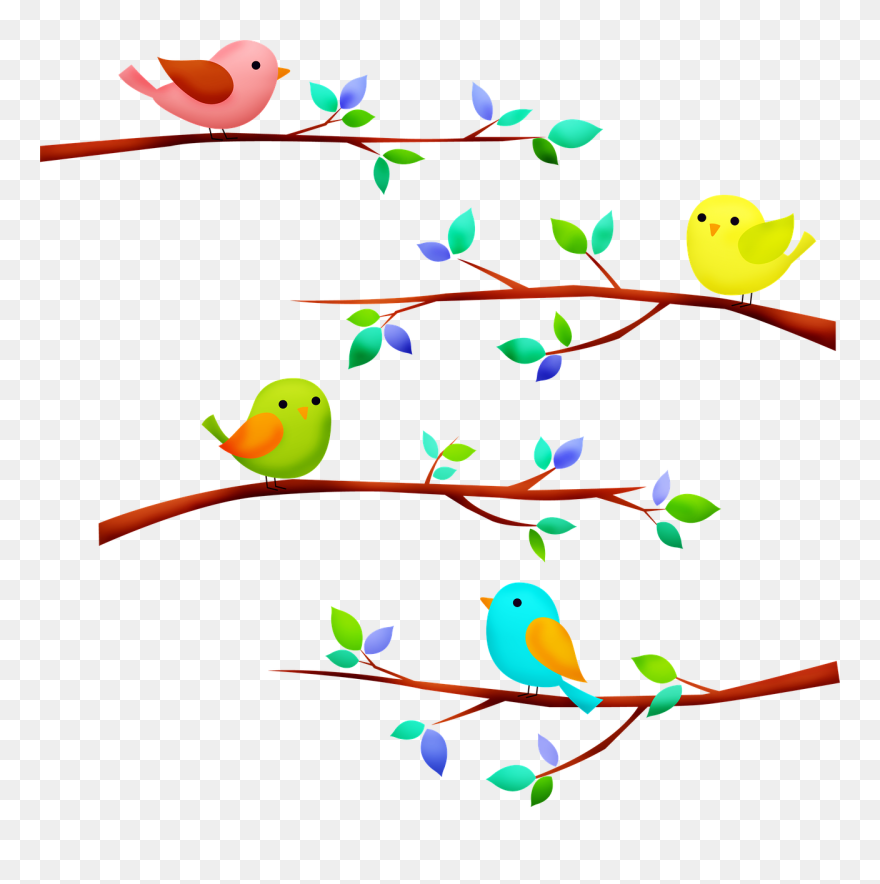 Clipart Bird On A Tree Branch - Png Download