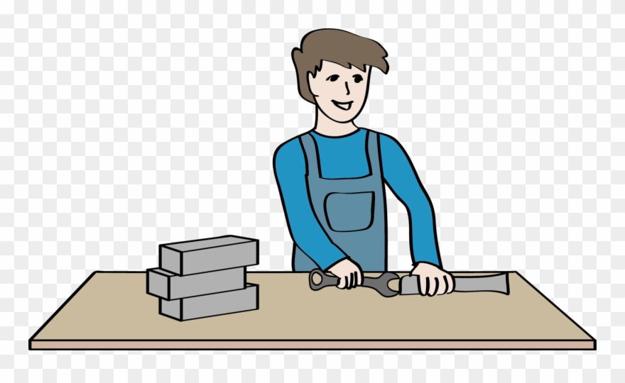 Herr Blau Arbeitet Zufrieden An Einer Werkbank - Blue Clipart